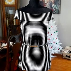 Off shoulder black and white striped top NWOT